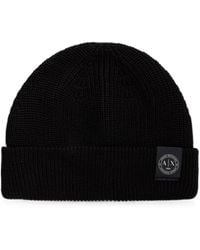 ARMANI EXCHANGE - Logo-Patch Ribbed Beanie Hat - Lyst