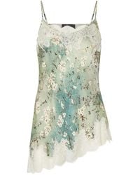 Liu Jo - Printed Satin Top With Lace - Lyst