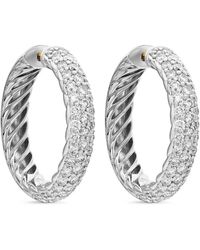 David Yurman - Sterling Dy Mercer Diamond Hoop Earrings (25.4Mm) - Lyst