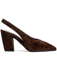 Prada - Suede Leather Slingback Pumps - Lyst