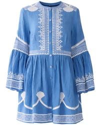 CAMILLA - Button-Details Flared-Sleeve Mini Linen Dress - Lyst