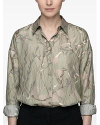 Brunello Cucinelli - Leaf-Print Silk Shirt - Lyst