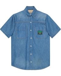 Gucci - Logo Patch Short-sleeved Denim Shirt - Lyst
