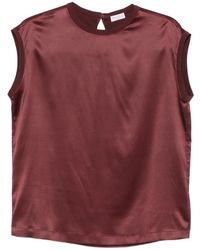 Brunello Cucinelli - Satin Cap-Sleeve Top - Lyst