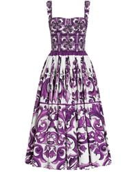 Dolce & Gabbana - Majolica-Print Poplin Dress - Lyst