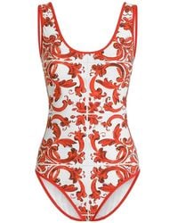 Dolce & Gabbana - Dolce & Gabbana One-Piece Swimsuit With Majolica Print - Lyst