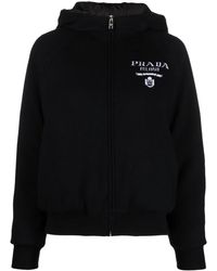 Prada - Logo-Intarsia Cashmere-Blend Hooded Jacket - Lyst