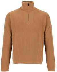 Emporio Armani - Ribbed-Knit Quarter-Zip Sweater - Lyst