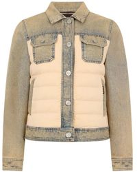 Moorer - Petunia Denim Jack Met Gewatteerde Vlak - Lyst