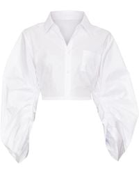 Hevron - Raquel Puffed-Sleeve Cropped Shirt - Lyst