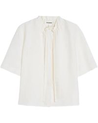 Jil Sander - Drawstring Collar Short-Sleeve Blouse - Lyst