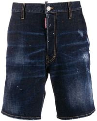 DSquared² Ripped Detail Denim Shorts - Blue