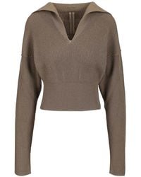 Rick Owens - Ribbed V-Neck Cropped Sweater - Lyst