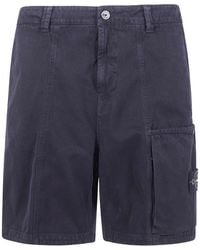 Stone Island - Pantalones Cortos De Algodón Con Bolsillos Cargo - Lyst