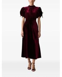 Silvian Heach - Velvet Puff-Sleeve Midi Dress - Lyst