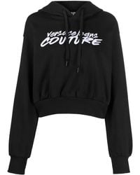 Versace Jeans Couture - Logo-Embroidered Cropped Hoodie - Lyst