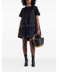 Sacai - Hybrid Denim Pleated Asymmetric Dress - Lyst