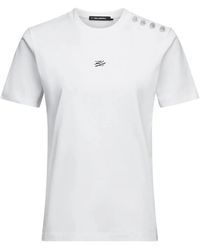 KARL LAGERFELD - Button-Detail Logo-Embroidered T-Shirt - Lyst