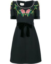 Gucci Floral Embroidered Dress - Zwart