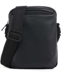 BOSS - Grained-Texture Logo-Plaque Messenger Bag - Lyst