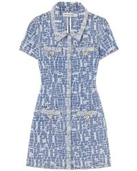 Self-Portrait - Collared Textured Denim Mini Dress - Lyst