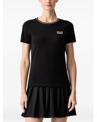 EA7 - Logo-Print Striped-Trim T-Shirt - Lyst
