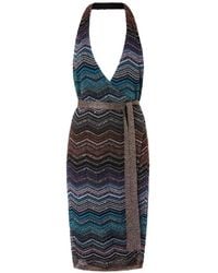 Missoni - Halterneck Chevron-Pattern Midi Dress - Lyst