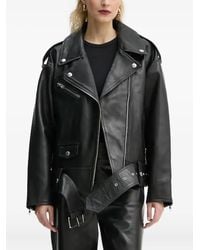 Stand Studio - Belted Zip-Front Leather Jacket - Lyst