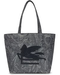 Etro - Navy Blue Large Tote Bag With Paisley Jacquard Motif - Lyst