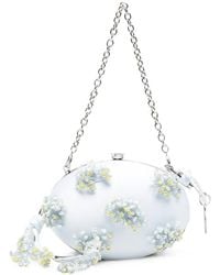 Self-Portrait - Pochette Ovale En Satin À Fleurs Et Perles - Lyst