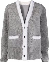 Thom Browne - V-neck Contrast-trim Shearling Cardigan Jacket - Lyst