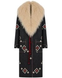 Fortela - Abrigo Con Estampado Geométrico Y Cuello De Pelo De Borrego - Lyst