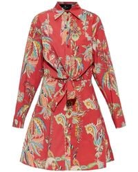 Etro - Paisley-Print Knot-Detail Shirt Mini Dress - Lyst