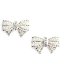 Self-Portrait - Pearl-Embellished Satin Bow Earrings - Lyst