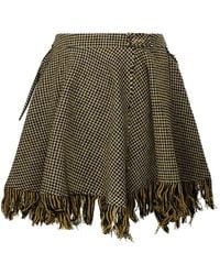 Ganni - Houndstooth-Pattern Fringed Skirt - Lyst