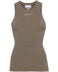 Ganni - Logo-embroidered Knitted Tank Top - Lyst