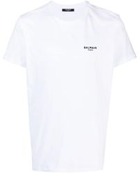 Balmain - T-Shirt aus Baumwoll-Jersey mit Logoflockdruck - Lyst