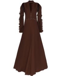Chloé Avondjurk Van Zijde Met Verfraaide Taille - Bruin