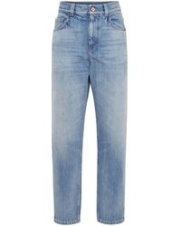 Brunello Cucinelli - Logo-patch Tapered Jeans - Lyst