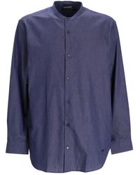 Emporio Armani - Chambray Collarless Cotton Shirt - Lyst