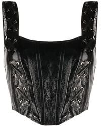 Alessandra Rich - Lace-up Leather Bustier Top - Lyst