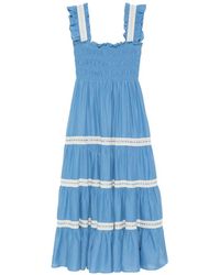 RIXO London - Aubrie Katoenen Midi-Jurk Met Kant - Lyst