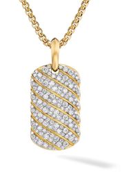 David Yurman - 18kt Yellow Gold Sculpted Cable Tag Diamond Necklace Charm - Lyst