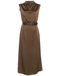 Brunello Cucinelli - Belted Sleeveless Midi Dress - Lyst