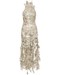Oscar de la Renta - Floral Bead-embellished Halterneck Gown - Lyst