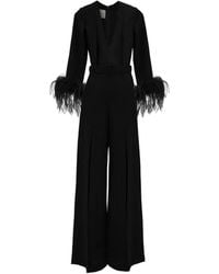 Gemy Maalouf - Feather-Trim V-Neckline Jumpsuit - Lyst