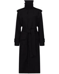 Victoria Beckham - Philippa Virgin Wool Mouliné Twill Belted Trench Coat With Epaulettes And High Collar - Lyst