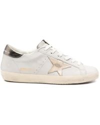 Golden Goose - Super-Star Trainers With Crackle Leather Star And Metallic Foiled Leather Heels Tab - Lyst