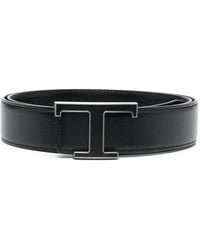 Tod's - Black Calf Leather T Timeless Belt - Lyst