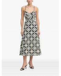 Fracomina - Embroidered Lace-Up Midi Dress - Lyst